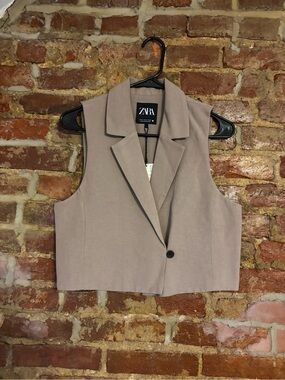 Zara Taupe Sleeveless Blazer Vest